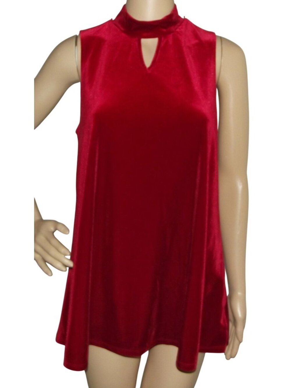 A. Byer Tank Womens Sz Large Dark Red Velvet mock neck sleeveless long tunic top
